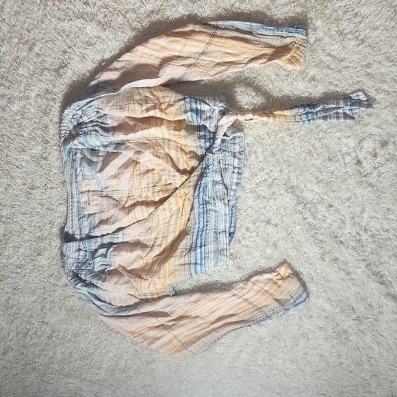 WE THE FREE people MALDIVES crop top XS blue+yellow long sleeve wrap blouse - Picture 3 of 6